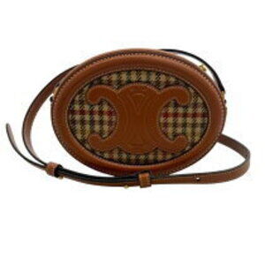 Celine Cuir Triomphe Oval Crossbody Tan Tartan Calfskin Textile